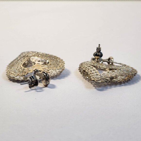 VTG NIB 3.48g 925 Retro "Puffed" Thin Silver Filigree Open Drop Stud Earrings - Picture 10 of 15